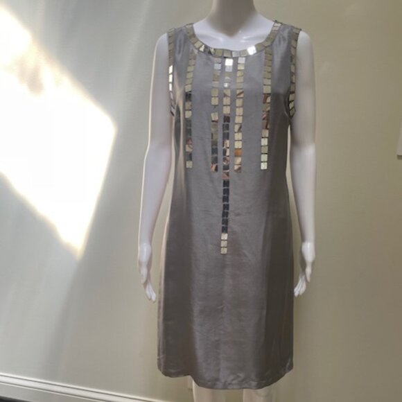 Tory Burch Gillies Dress Grey/Silver Silk Size 8 - Picture 1 of 11